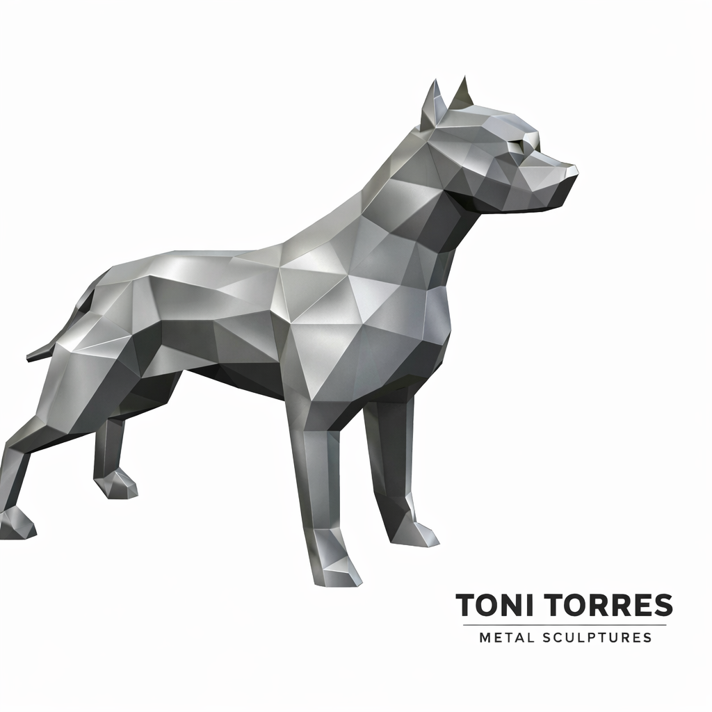 Escultura de Pitbull en acero por Toni Torres