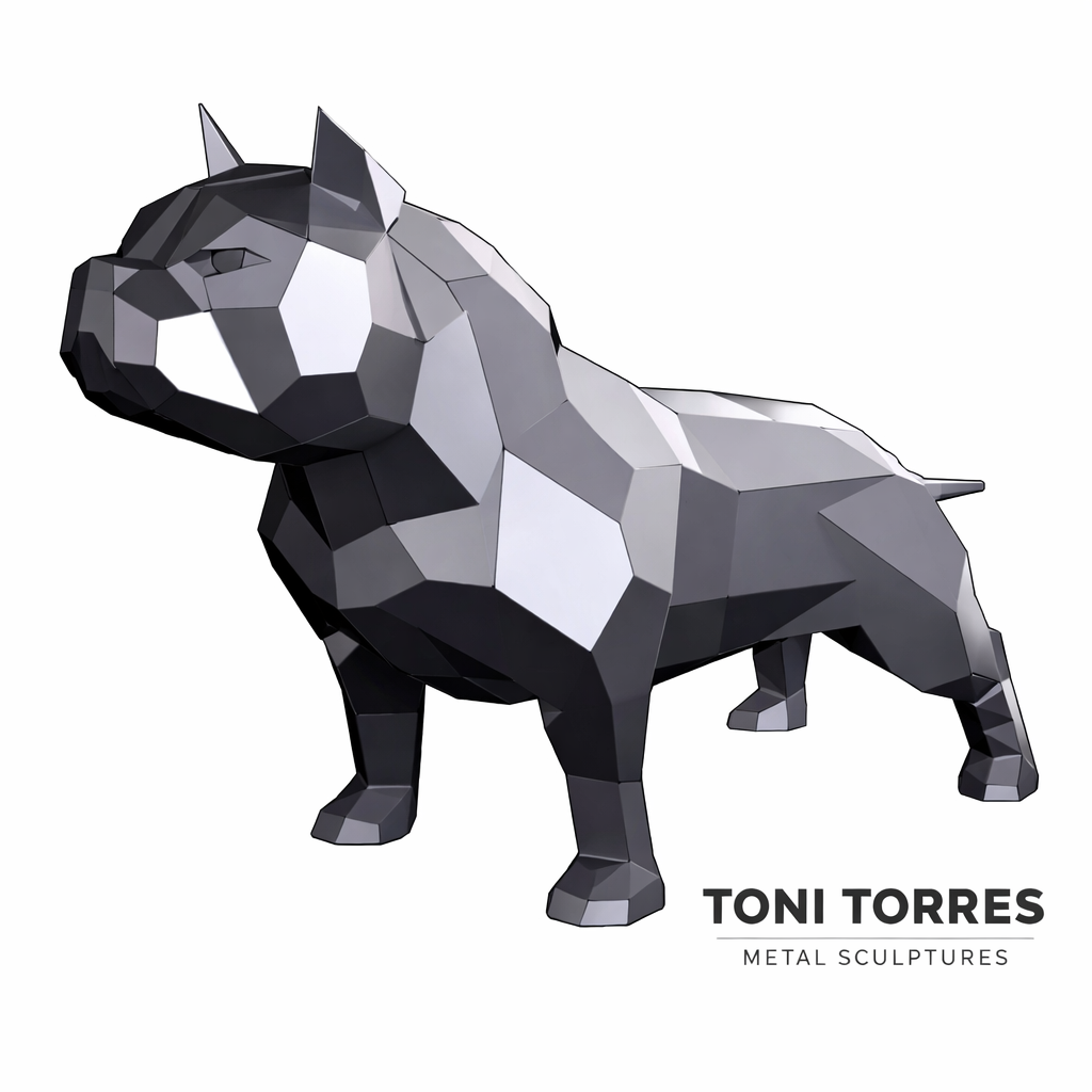 Escultura de American Bully en acero por Toni Torres