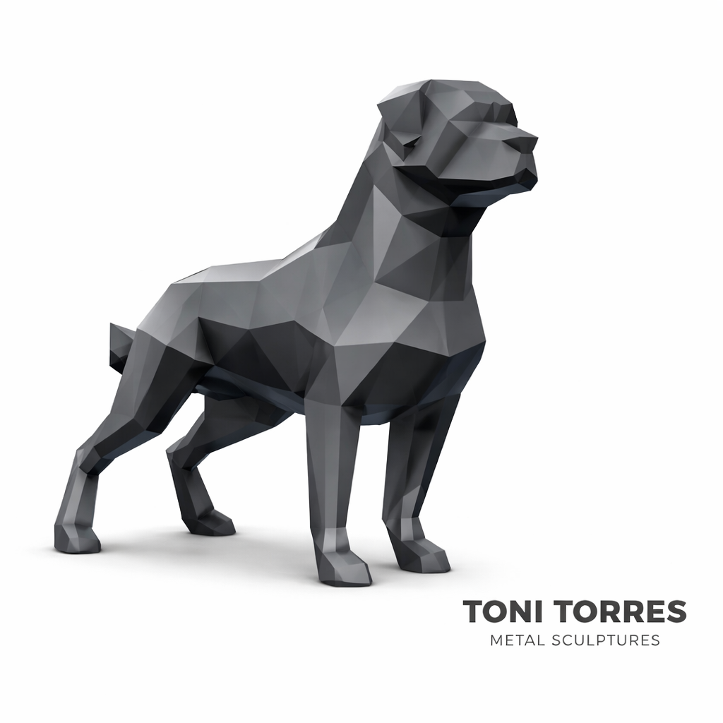 Escultura de Rottweiler en acero por Toni Torres
